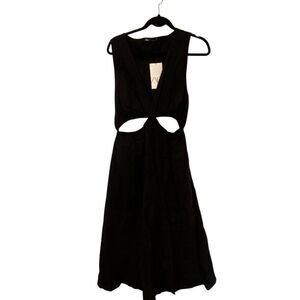 Zara Womens Cut Out Fit & Flare Dress XXL 2XL Black Midi Vneck 3152/274 NWT